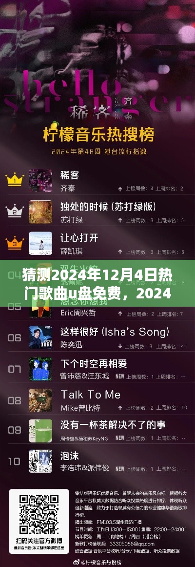2024年热门歌曲U盘免费猜测,流行趋势提前揭秘